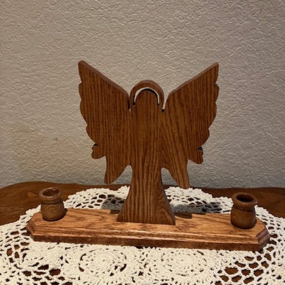 Solid Wooden Candle Holder Angel . 10"Hx14"Lx3"W - Picture 2 of 5